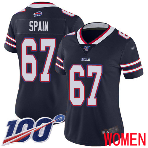 Women Buffalo Bills #67 Quinton Spain Limited Navy Blue Inverted Legend 100th Season NFL Jersey->women nfl jersey->Women Jersey
